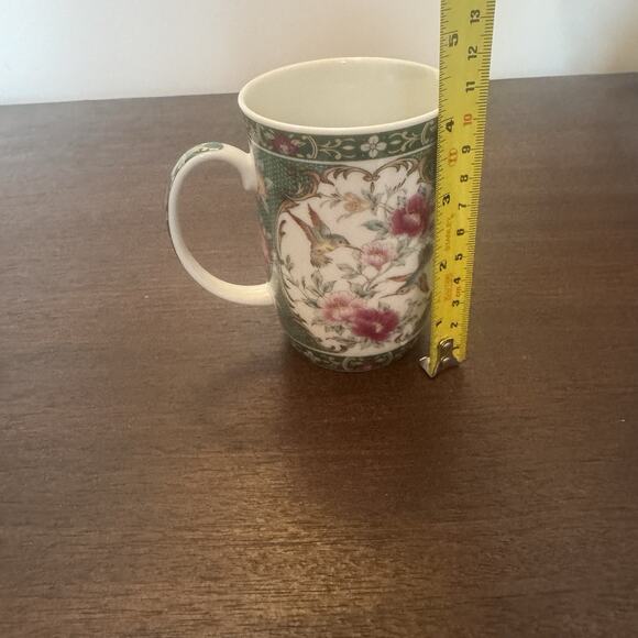 VTG Otagiri Japan Gallery Hummingbird Mug Tea Cup Floral Green Pink Birds Asian - Picture 9 of 11